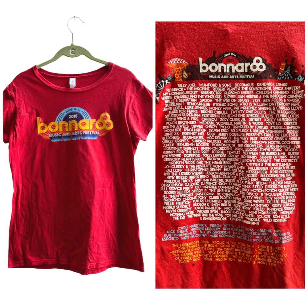 2015 Bonnaroo Music & Art Festival Concert Tee T-Shirt Women’s Gildan Large Red